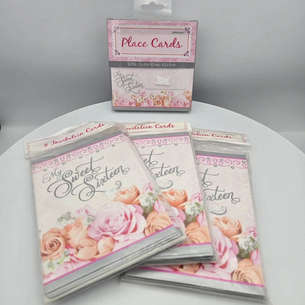Amscan Sweet Sixteen Invitation and Place Cards Matching Set